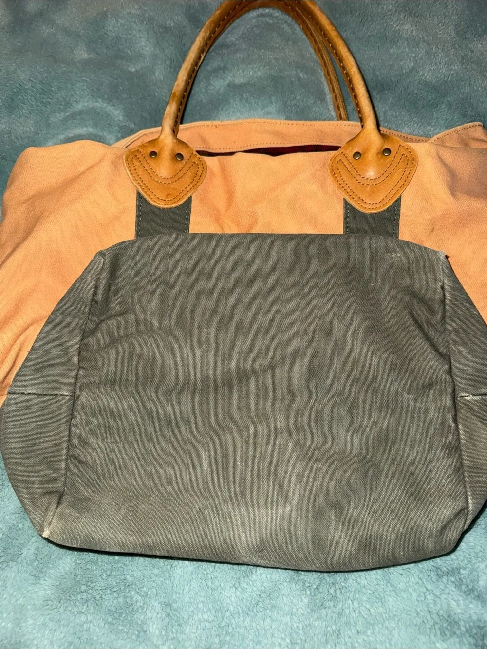 L.L. Bean Plaid lined Tote with Red, Green and Yellow Trim - Picture 4 of 7